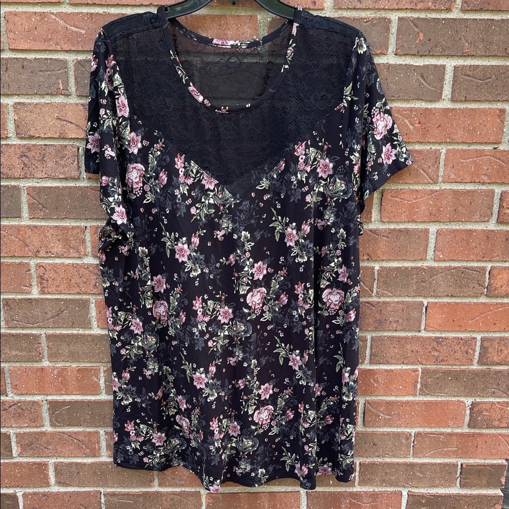 Torrid Black and Purple Floral Blouse